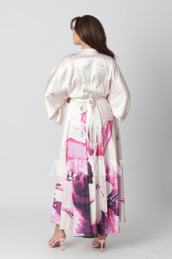Beaded Satin Maxi Dress المقاس:(XL-42)