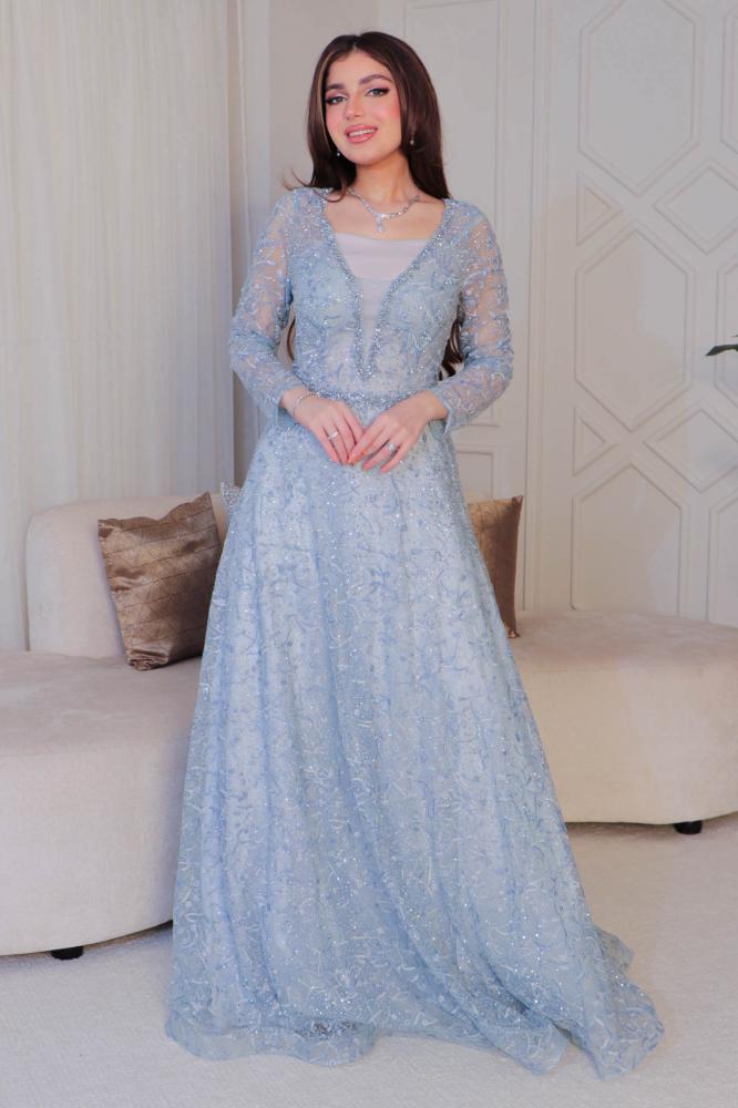 فستان سهرة طويل مزين بالفصوص المقاس:(3XL)
