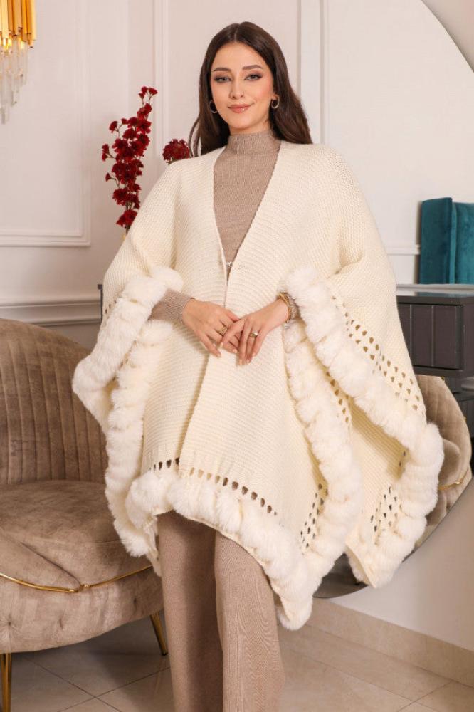 Black wool shawl with white cardigan sleeves المقاس:(Free Size)