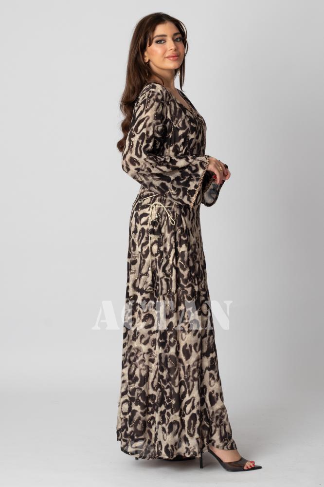 Long leopard print jalabiya المقاس:(M - 38)