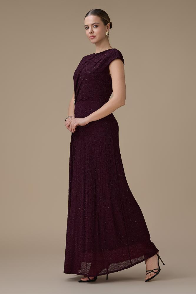 فستان طويل بنفسجي بتفصيلية جانبية المقاس:(XXL - 44)