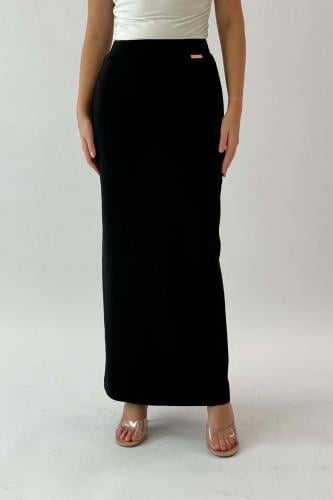 Black long, slim-fit skirt المقاس:(5XL - 50)