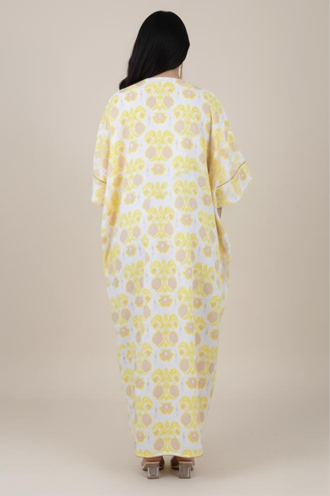 Yellow butterfly print jalabiya المقاس:(Free Size)