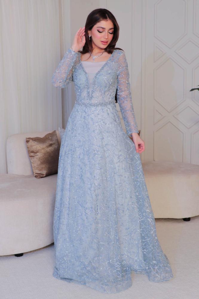 فستان سهرة طويل مزين بالفصوص المقاس:(3XL)