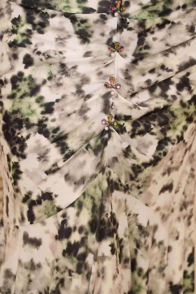 Long green draped dress with crystals المقاس:(L - 40)