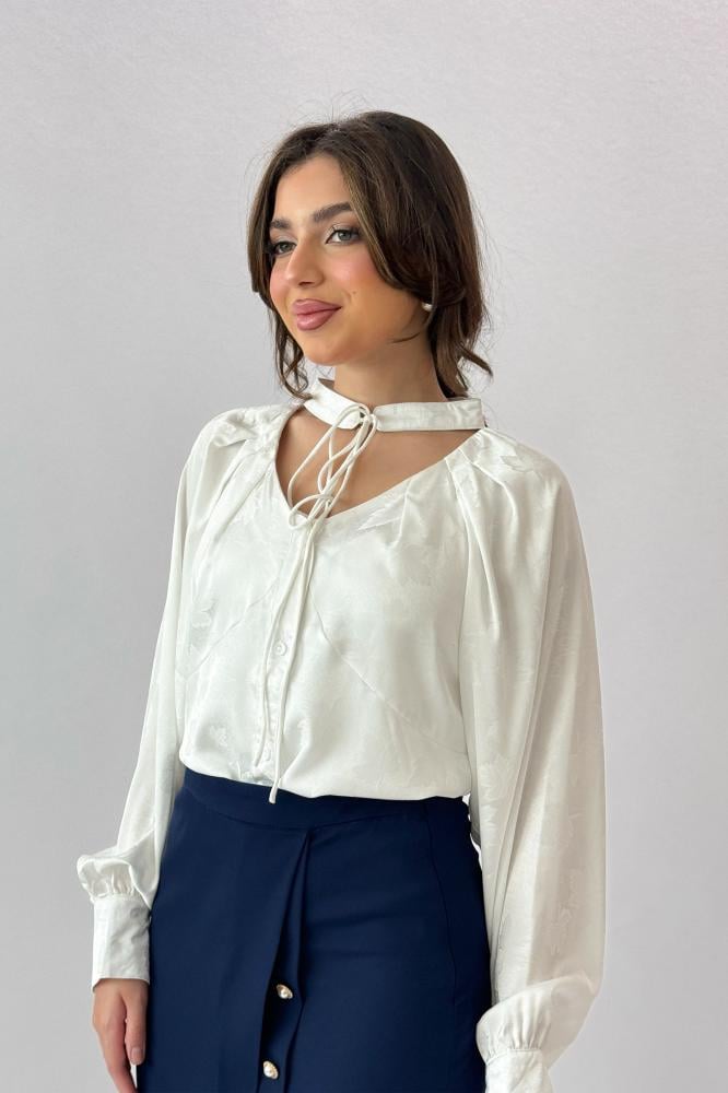 Sugar Leaf Print Tie Neck Blouse المقاس:(M)