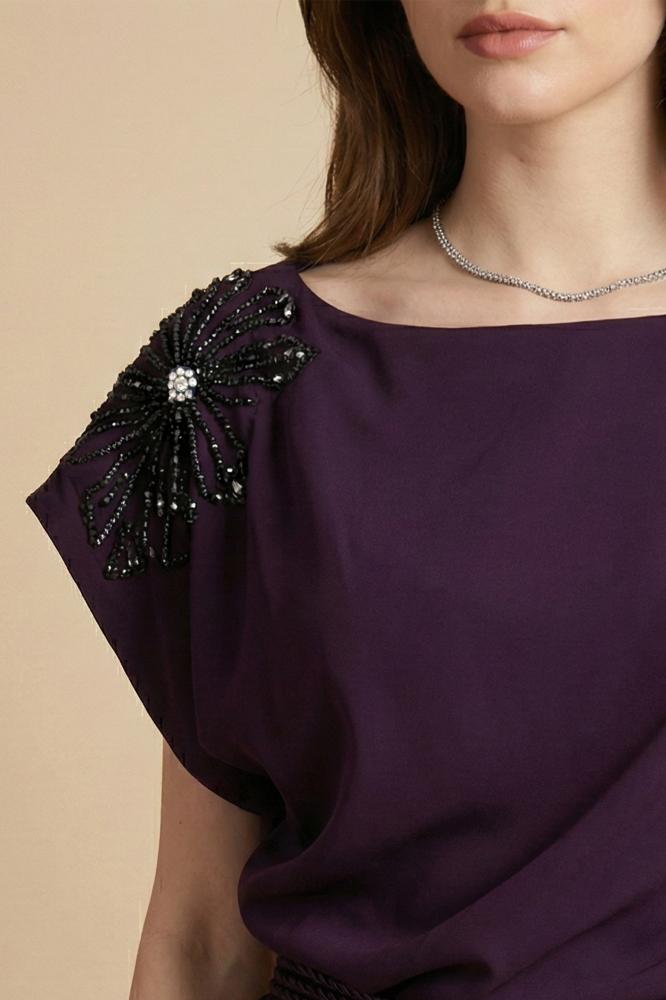 Purple floral off-the-shoulder maxi dress المقاس:(L - 40)