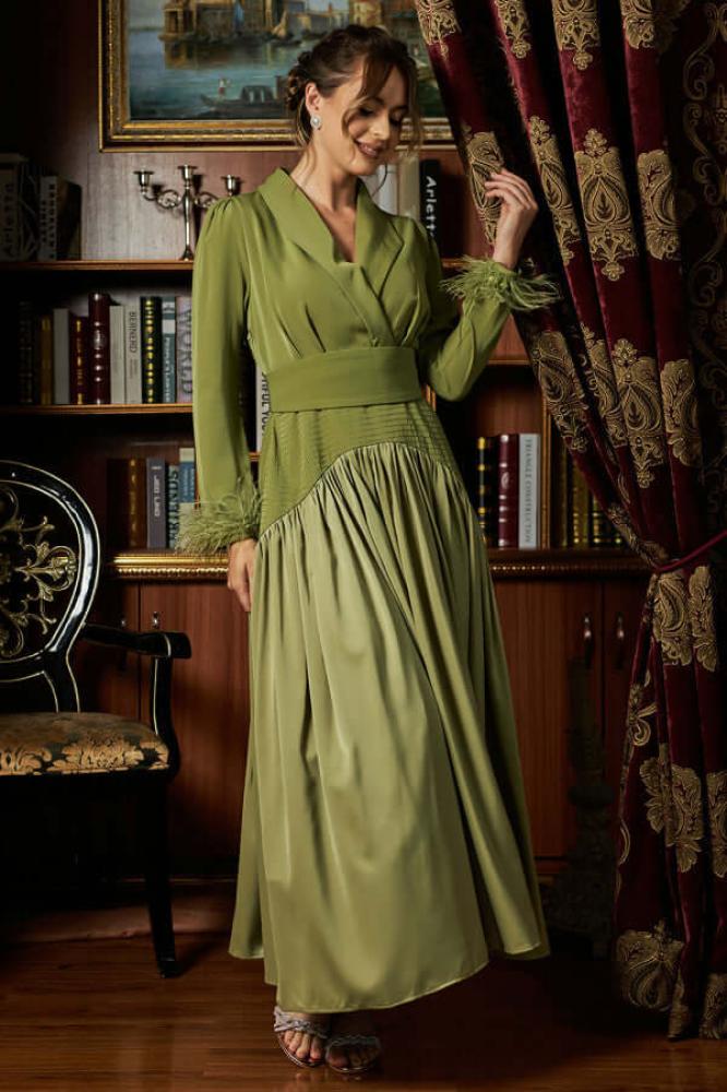 Green split-design cloche dress المقاس:(M)