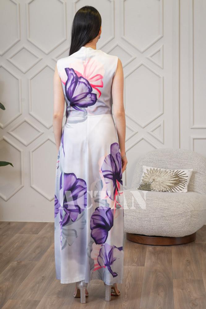 Floral print draped maxi dress المقاس:(L - 40)