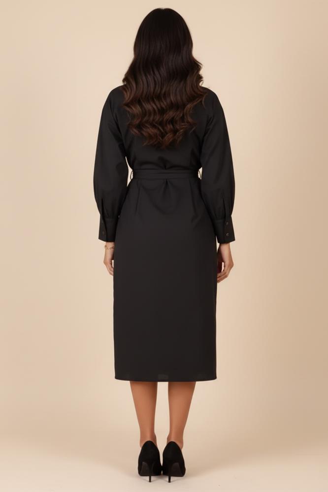 Black midi wrap dress المقاس:(L)