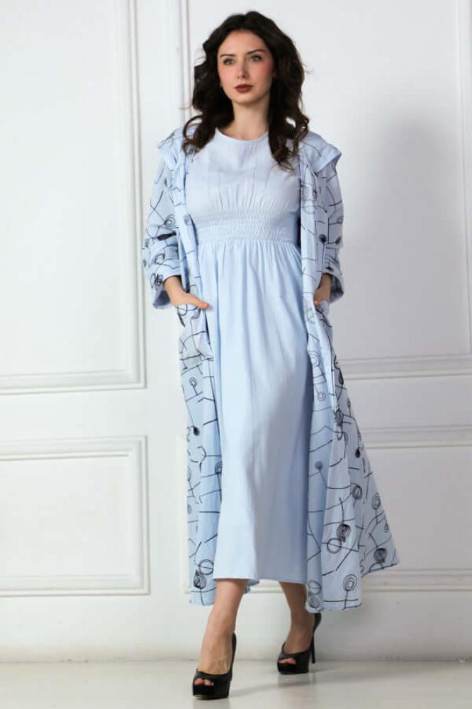 Sky Blue Hooded Dress and Waist Dress Set المقاس:(XL)