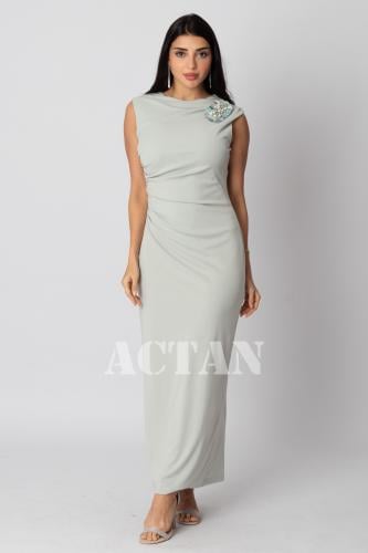 Brooch-embellished bodycon maxi dress المقاس:(L - 40)