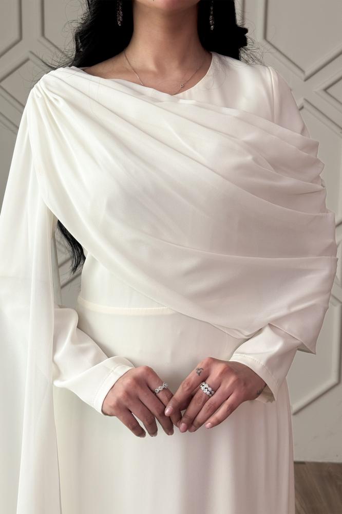 Light beige chiffon draped maxi dress المقاس:(XXL - 44)