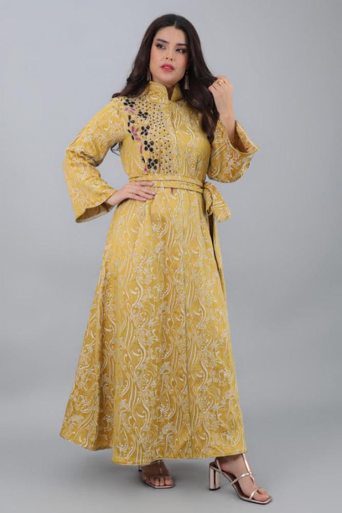 Embroidered jacquard jalabiya المقاس:(L)