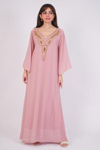 Maxi jalabiya with a collar decorated with stones المقاس:(M)