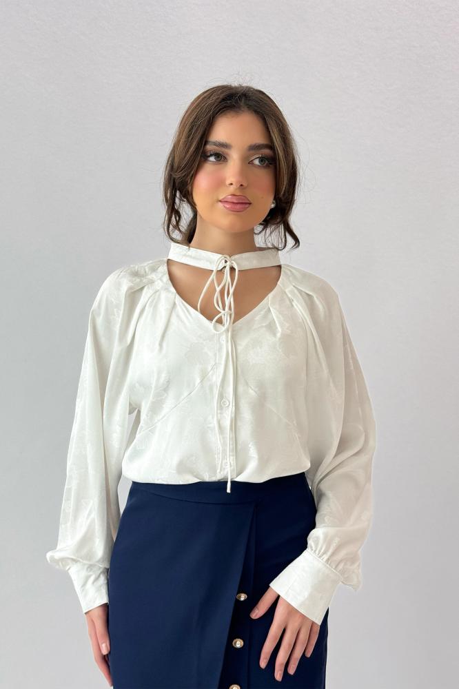 Sugar Leaf Print Tie Neck Blouse المقاس:(M)