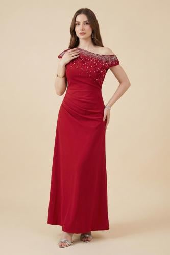 Burgundy sequined draped bodycon dress المقاس:(S - 36)