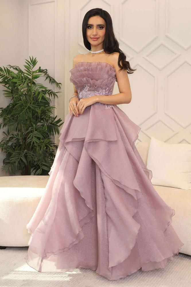 Lavender pleated layered evening dress المقاس:(S)