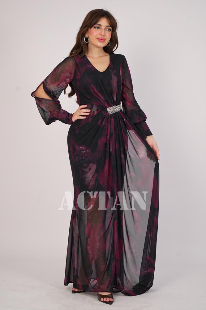 Burgundy Side Split Maxi Dress المقاس:(M - 38)