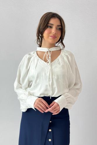 Sugar Leaf Print Tie Neck Blouse المقاس:(M)