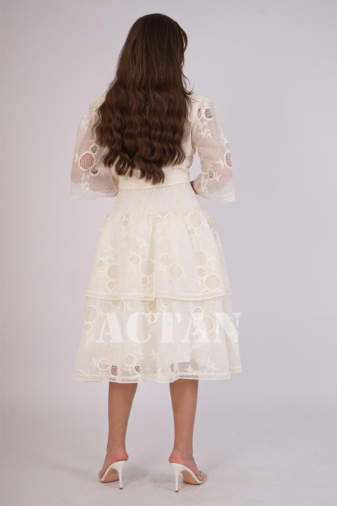 Sugar-colored organza skirt and blouse set المقاس:(M - 38)