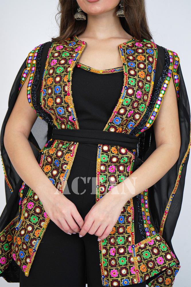 Jumpsuit with embroidered cape المقاس:(M)