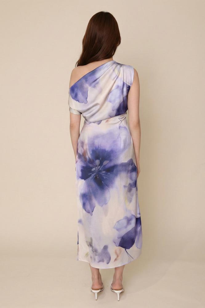 Purple Floral Print Bodycon Dress المقاس:(L - 40)