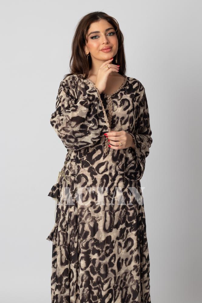 Long leopard print jalabiya المقاس:(M - 38)