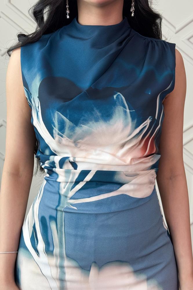 Floral print draped dress المقاس:(M - 38)