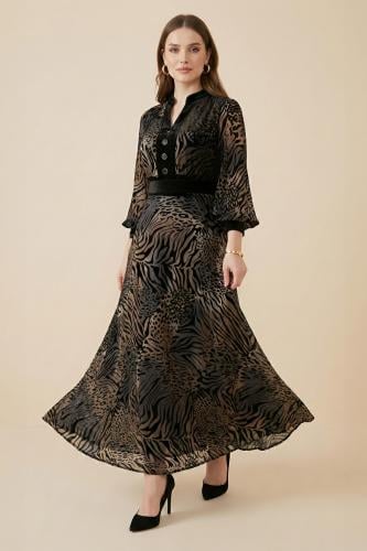 Leopard Print Velvet Maxi Dress المقاس:(S - 36)