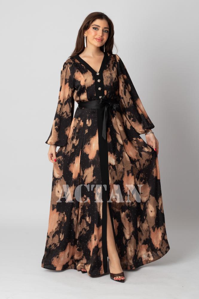 Brown long chiffon cloche dress المقاس:(M - 38)