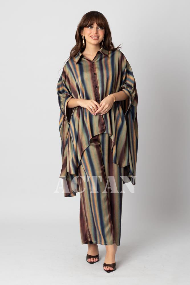Striped pants and blouse set المقاس:(L - 40)