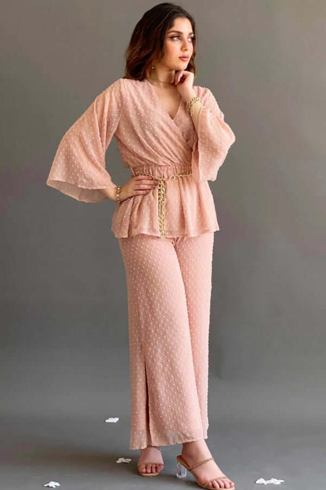 2-piece set with a pink chain belt المقاس:(L)