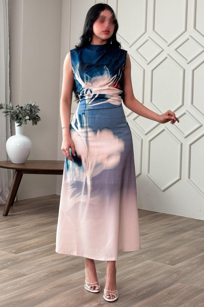 Floral print draped dress المقاس:(M - 38)