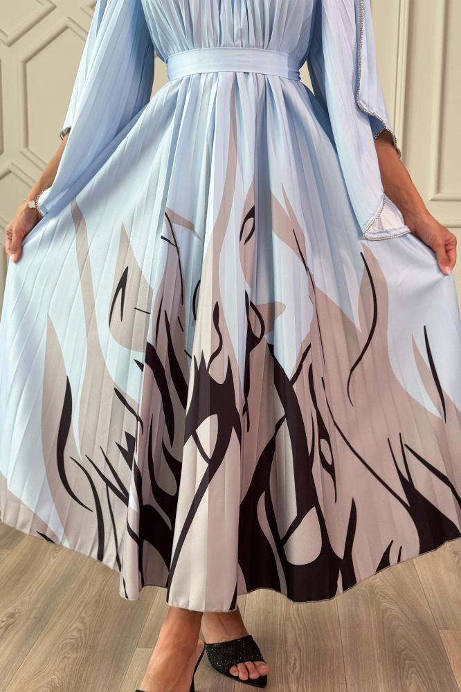 Pleated crepe midi dress المقاس:(Free Size)