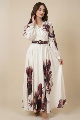 Burgundy Floral Print Satin Maxi Dress المقاس:(S - 36)