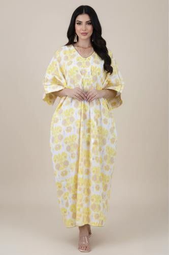 Yellow butterfly print jalabiya المقاس:(Free Size)