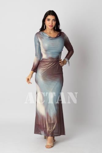 Brown metallic bodycon maxi dress المقاس:(L - 40)