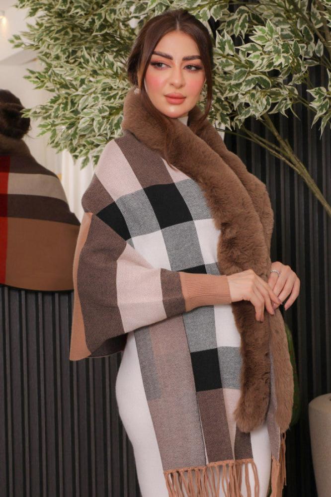 Khaki Plaid Sweater Jacket المقاس:(Free Size)