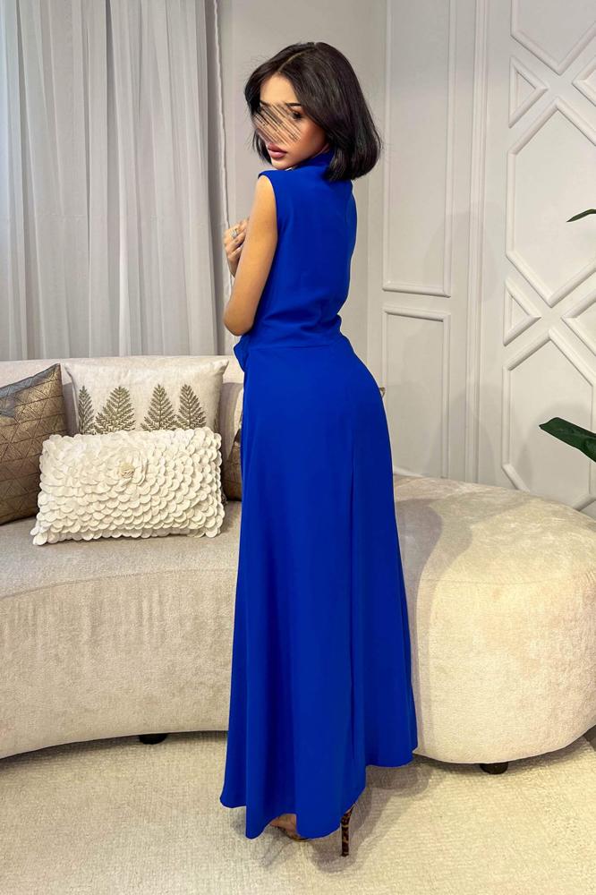 Blue high neck maxi dress المقاس:(M - 38)