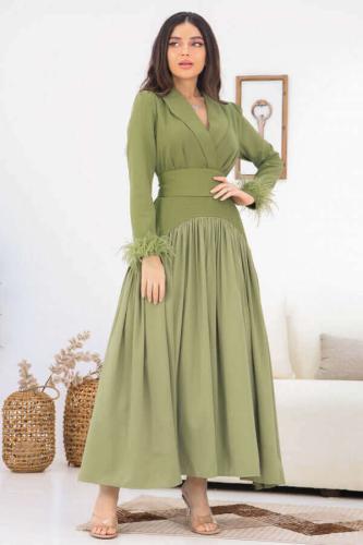 Green split-design cloche dress المقاس:(M)