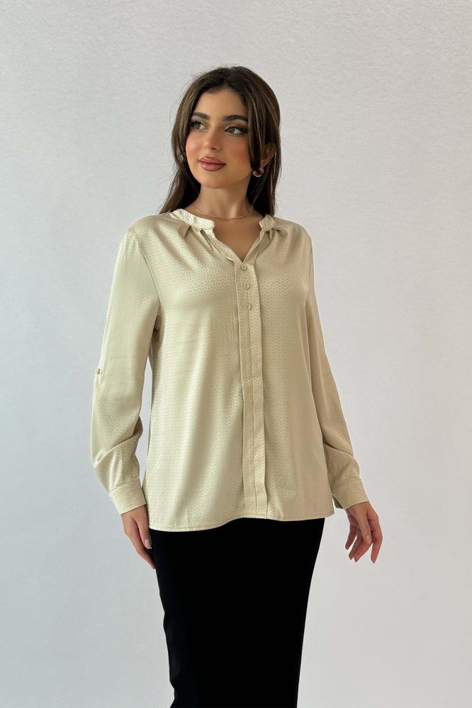 Beige patterned satin shirt المقاس:(XXL - 44)