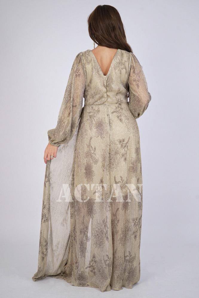 Long draped dress with side slit المقاس:(XL - 42)