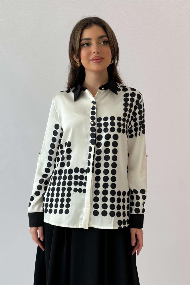 Polka Dot Turn-Down Collar Shirt المقاس:(S- 36)