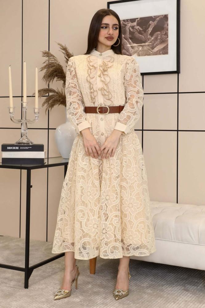 Ruffle lace midi dress المقاس:(S - 36)