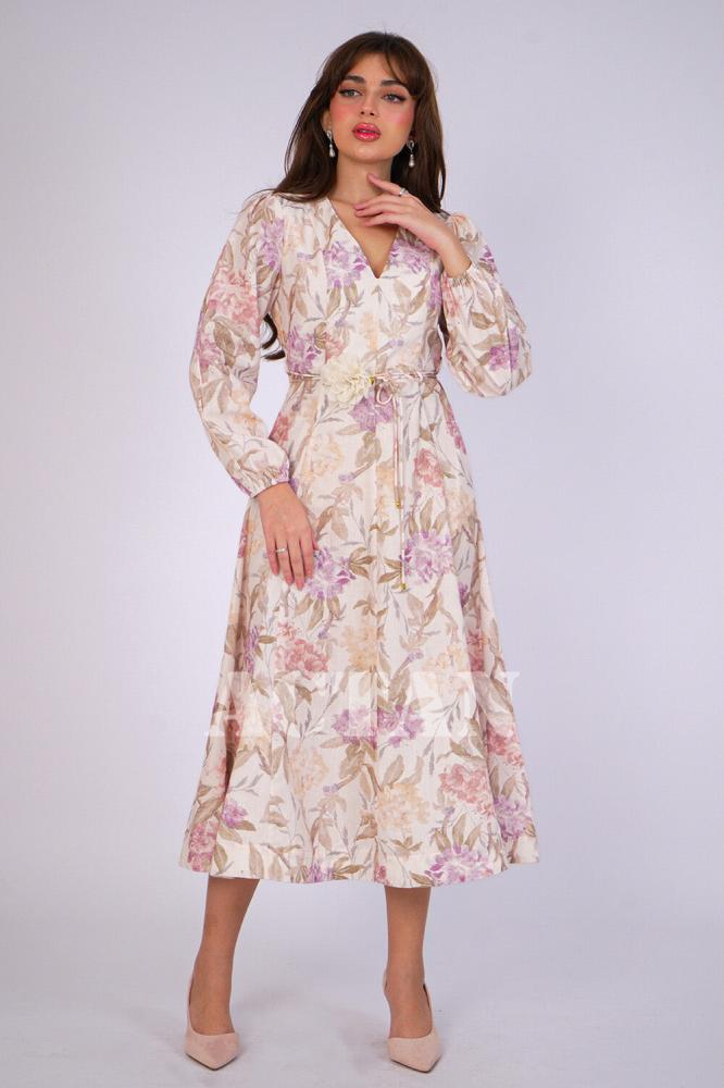 Beige floral midi dress المقاس:(S - 36)