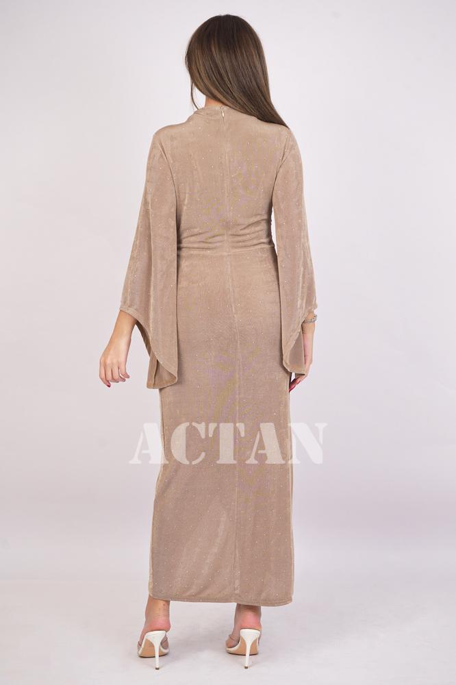 Khaki embellished draped bodycon dress المقاس:(L - 40)