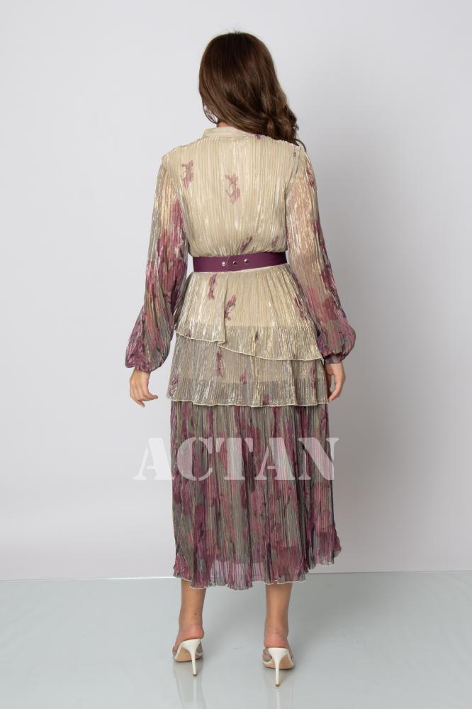 Beige Chiffon Tiered Midi Dress المقاس:(M - 38)