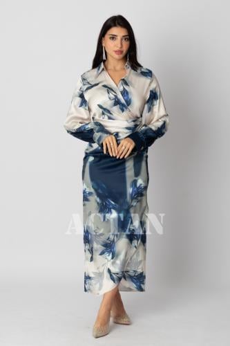 Draped floral midi dress المقاس:(M - 38)