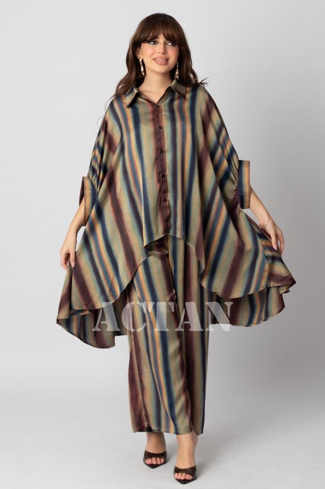Striped pants and blouse set المقاس:(L - 40)